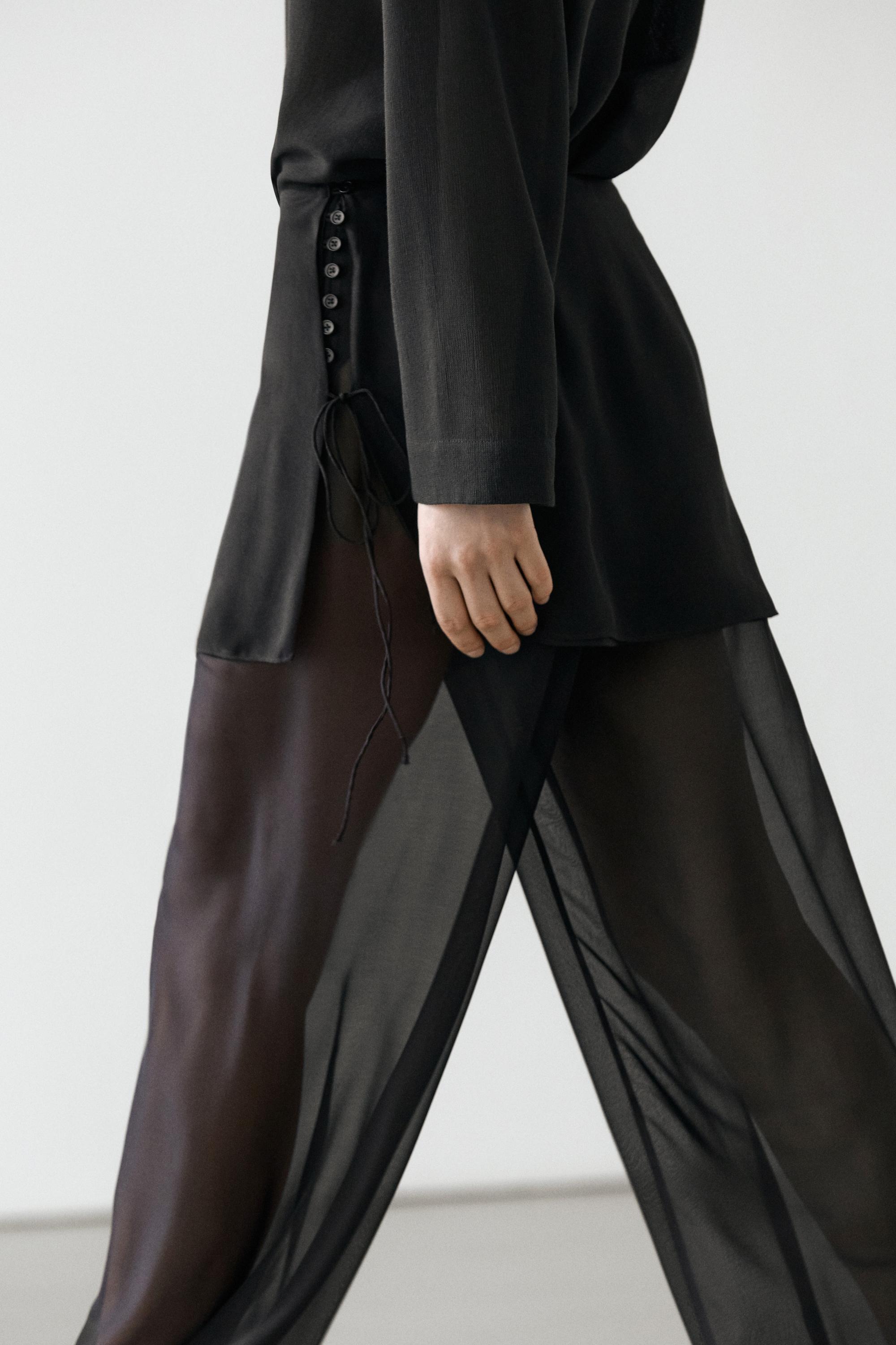 Pantalon fluide contrastant 100 % soie